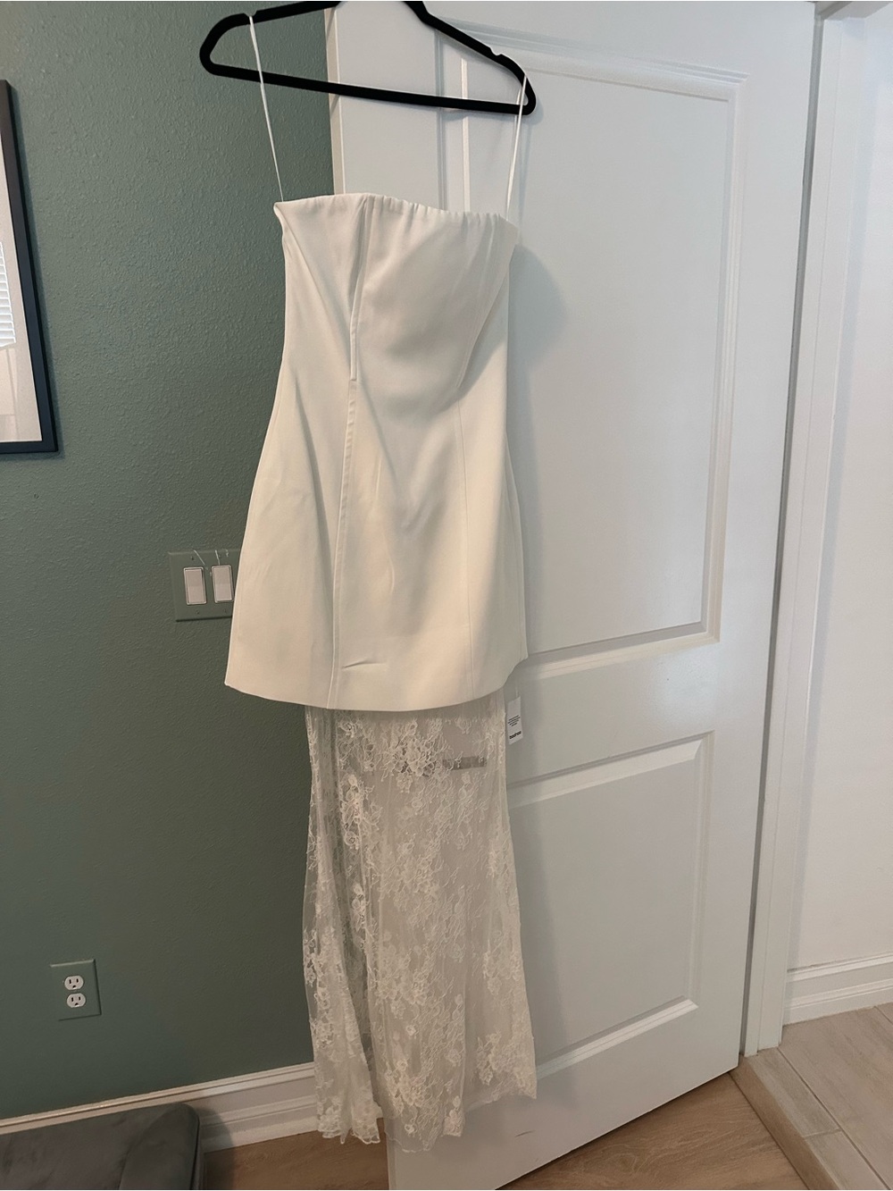 Boohoo White Strapless Lace-Hem Dress